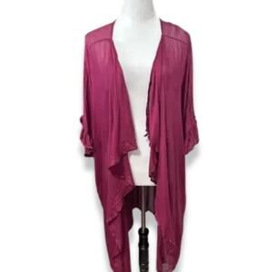 Abbeline Cardigan Sweater Dolman Ruffled Sleeves Open Front Burgundy Women's OS